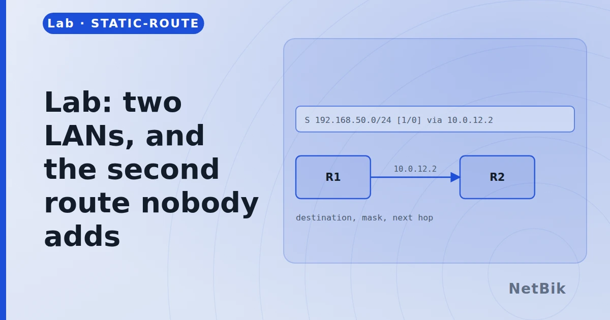 Lab: two LANs, and the second route nobody adds